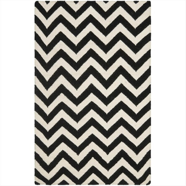 Safavieh 4 Ft. X 6 Ft. Small Rectangle Contemporary Dhurries- Black And Ivory- Flatweave Rug - DHU557L-4