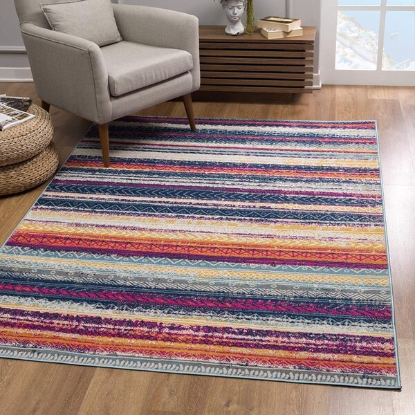 Homeroots 2 x 4 ft. Multi Color Irregular Striped Area Rug - 393152
