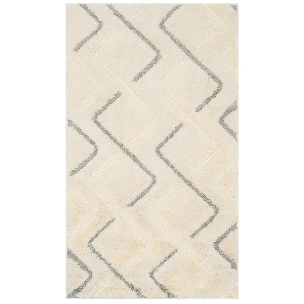 Safavieh 3 x 5 ft. Olympia Shag Power Loomed Rug, Small Rectangle - Cream and Grey - OSG322A-3