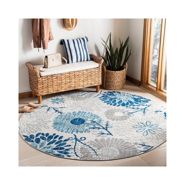 Safavieh 6.7 X 6.7 in. Stylish Geometric Motifs Round Rug Grey & Navy - CBN832F-7R