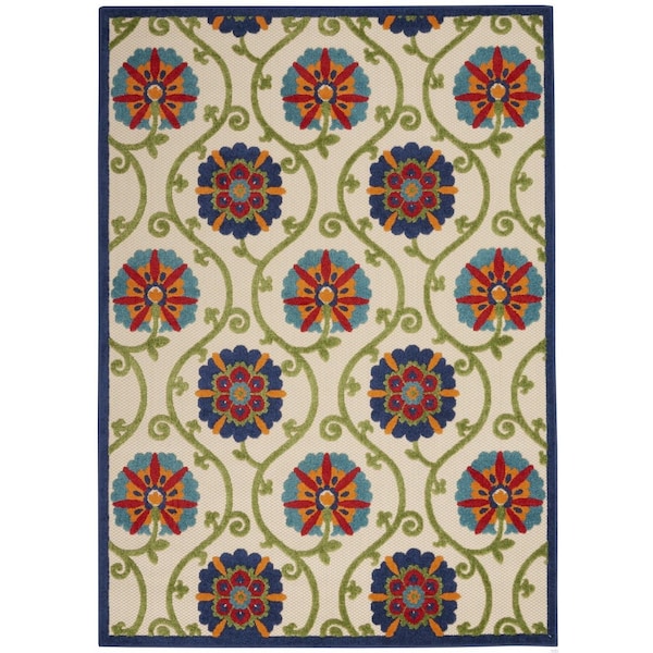 Homeroots 4 x 6 ft. Blue Floral Vines Indoor & Outdoor Area Rug - 384971