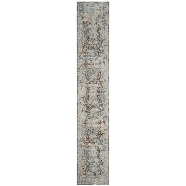 Flowers First 2 ft. 2 in. x 12 ft. Vintage Persian Power Loomed Runner Rug, Brown & Light Blue - FL1888001