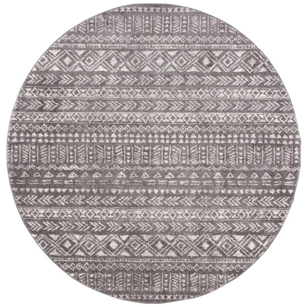 Flowers First 5 x 5 ft. Tulum Contemporary & Bohemian Round Power Loomed Rug; Dark Grey & Ivory - FL1909562