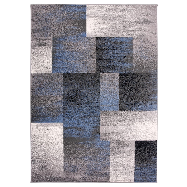 World Rug Gallery Modern Distressed Boxes 3'3'' x 5' Blue - 956BLUE3X5