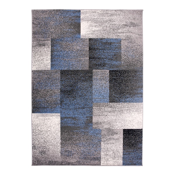 World Rug Gallery Modern Distressed Boxes 3'3'' x 5' Blue - 956BLUE3X5