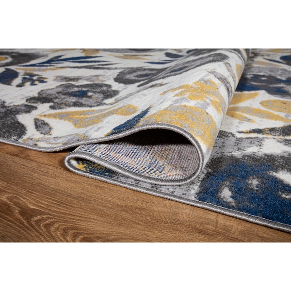 World Rug Gallery Vintage Modern Floral Gray/Yellow/Ivory Area Rug 5'x7' - 2075CREAM5X7