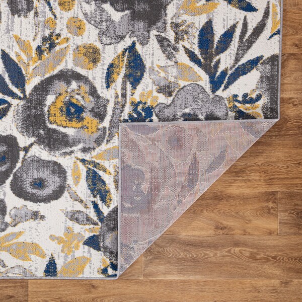 World Rug Gallery Vintage Modern Floral Gray/Yellow/Ivory Area Rug 5'x7' - 2075CREAM5X7