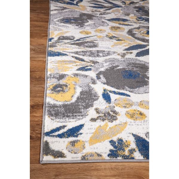 World Rug Gallery Vintage Modern Floral Gray/Yellow/Ivory Area Rug 5'x7' - 2075CREAM5X7