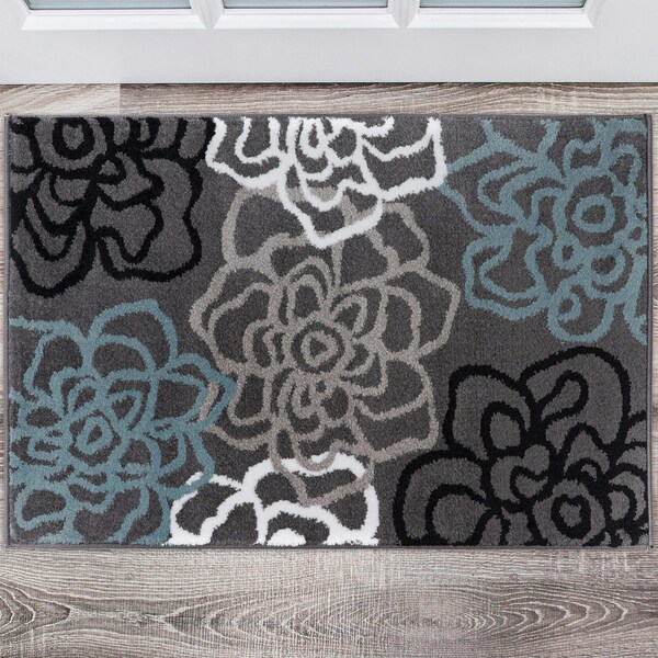 World Rug Gallery Contemporary Modern Floral Flowers 2' x 3' Gray - 108D.GRAY2X3