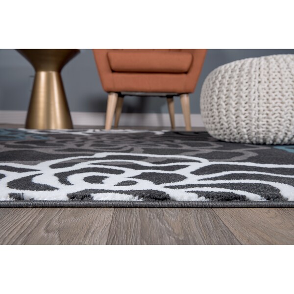 World Rug Gallery Contemporary Modern Floral Flowers 2' x 3' Gray - 108D.GRAY2X3