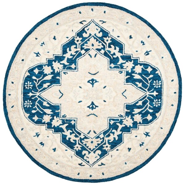 Safavieh Micro-Loop Hand Tufted Round Area RugNavy & Ivory 5 x 5 ft. - MLP505N-5R