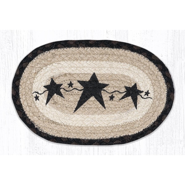 Capitol Earth Rug Capitol Importing 75 x 11 in OMSP313 Primitive Star Black Printed Oval Swatch - 01313PSB