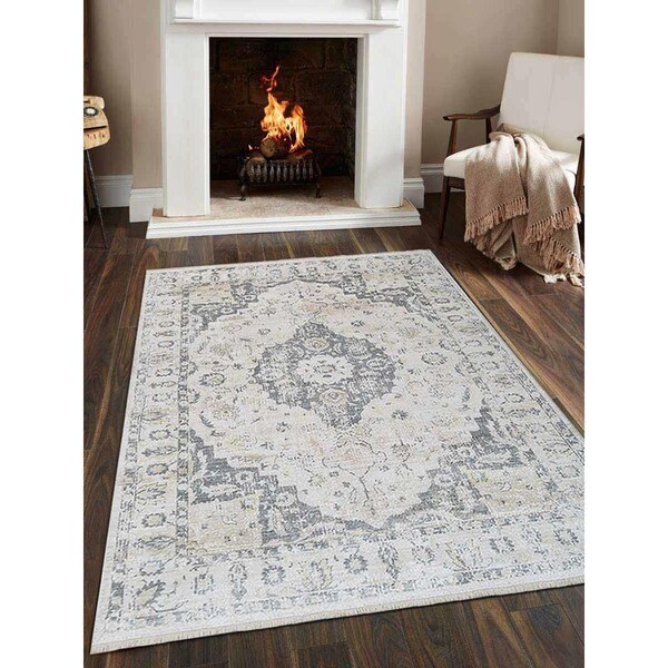 Jensendistributionservices 2 ft. x 3 ft. 10 in. Machine Woven Crossweave Polyester Oriental Rectangle Area Rug, Cream - MI1624490