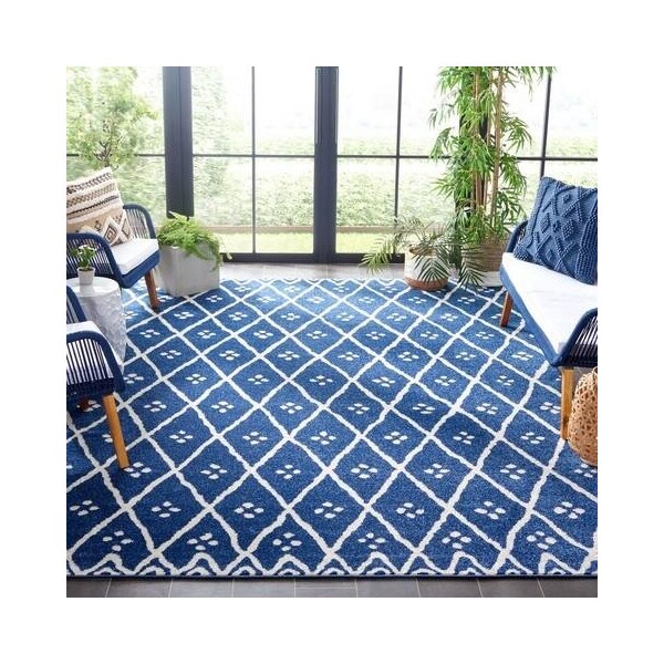 Safavieh 8 x 10 ft. Amherst Contemporary Rectangle Area Rug, Blue & Creme - AMT442N-8