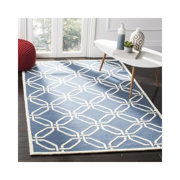 Safavieh Cambridge Hand Tufted Small Rectangle Rug- Navy - Ivory- 3 x 5 ft. - CAM311M-3