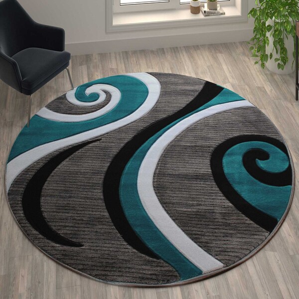 Flash Furniture Turquoise 8' x 8' Modern Plush Abstract Area Rug - KP-RG952-88-TQ-GG