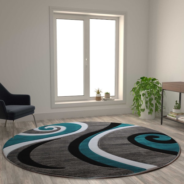 Flash Furniture Turquoise 8' x 8' Modern Plush Abstract Area Rug - KP-RG952-88-TQ-GG