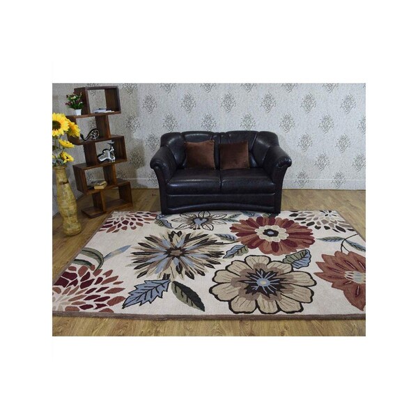Glitzy Rugs 6 x 9 ft. Hand Tufted Wool Floral Rectangle Area RugCream - UBSK03066T0009A11