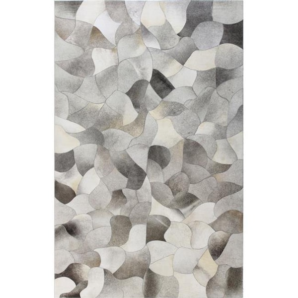 Bashian Bashian H112-GY-4X6-H7 Bashian Santa Fe Collection Abstract Contemporary Leather Hand Stitched Area Rug; Grey - 4 x 6 ft. - H112-GY-4X6-H7