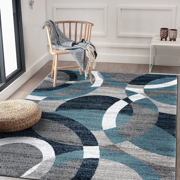 World Rug Gallery Contemporary Abstract Circles Soft Area Rug 6'6'' x 9' Blue - 105BLUE6X9