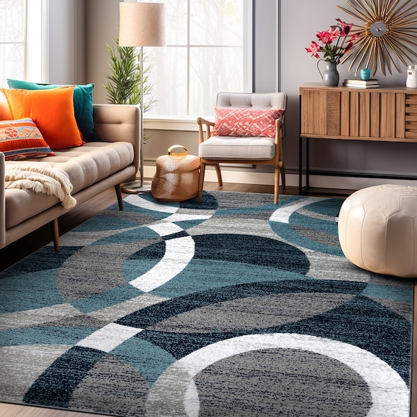 World Rug Gallery Contemporary Abstract Circles Soft Area Rug 6'6'' x 9' Blue - 105BLUE6X9