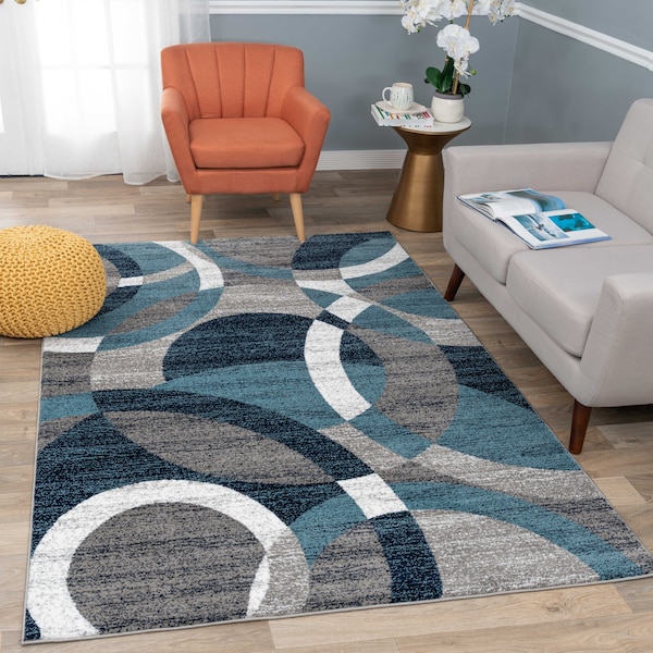 World Rug Gallery Contemporary Abstract Circles Soft Area Rug 6'6'' x 9' Blue - 105BLUE6X9