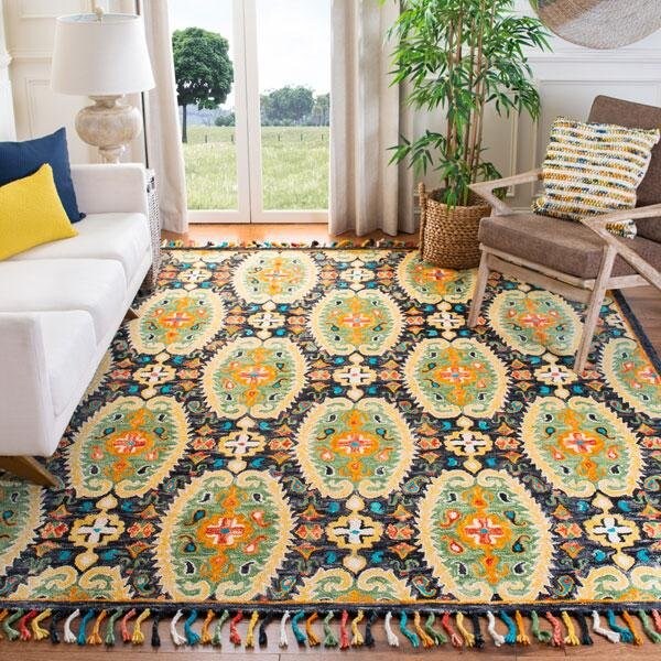 Safavieh Blossom Hand Tufted Runner Area RugCharcoal & Gold 2 ft. 3 in. x 8 ft. - BLM454A-28