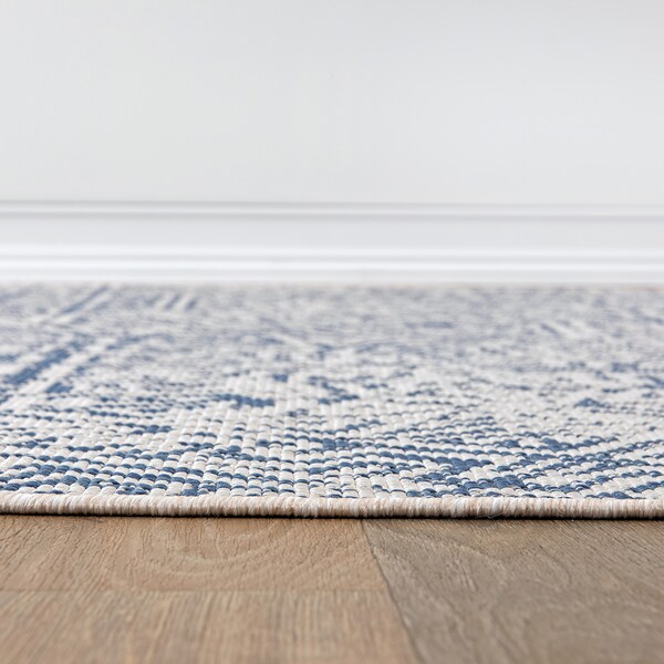 World Rug Gallery Contemporary Geometric Weather Resistant Indoor/Outdoor Runner Rug 2' x 7' Blue - 4028BLUE2X7