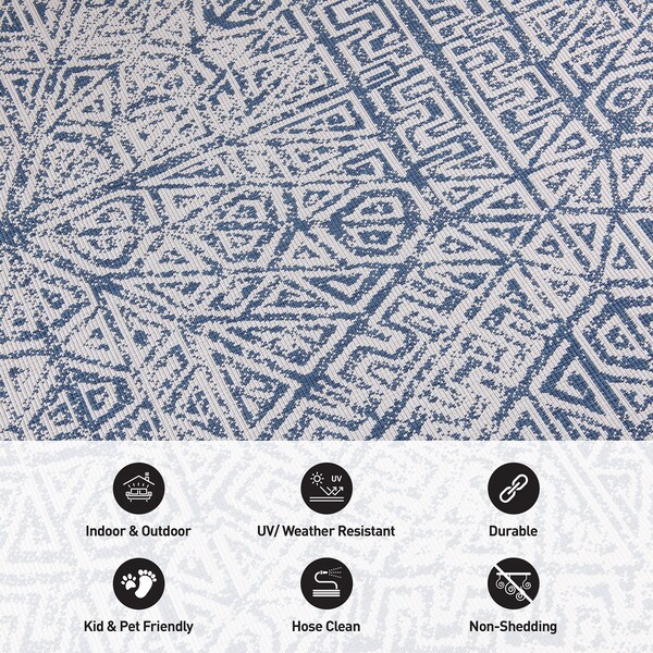 World Rug Gallery Contemporary Geometric Weather Resistant Indoor/Outdoor Runner Rug 2' x 7' Blue - 4028BLUE2X7
