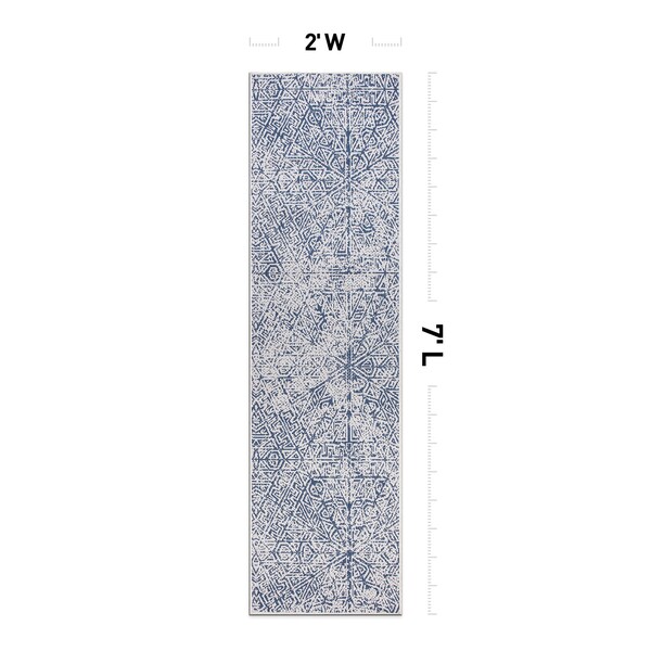 World Rug Gallery Contemporary Geometric Weather Resistant Indoor/Outdoor Runner Rug 2' x 7' Blue - 4028BLUE2X7
