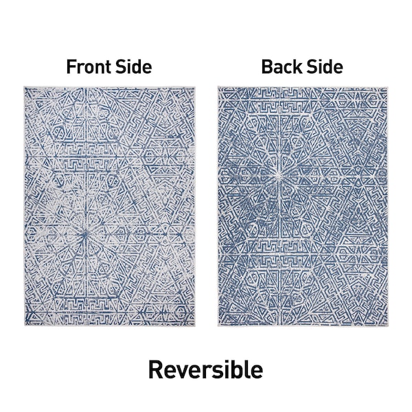 World Rug Gallery Contemporary Geometric Weather Resistant Indoor/Outdoor Runner Rug 2' x 7' Blue - 4028BLUE2X7