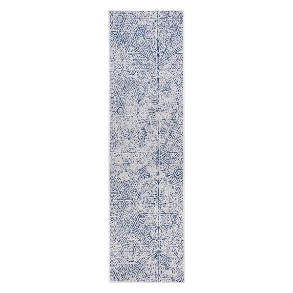 World Rug Gallery Contemporary Geometric Weather Resistant Indoor/Outdoor Runner Rug 2' x 7' Blue - 4028BLUE2X7