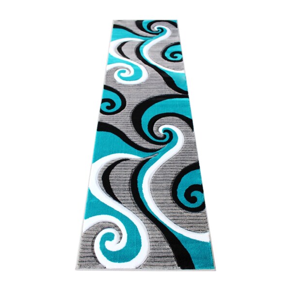 Flash Furniture Turquoise 2' x 7' Modern Plush Abstract Area Rug - KP-RG952-27-TQ-GG