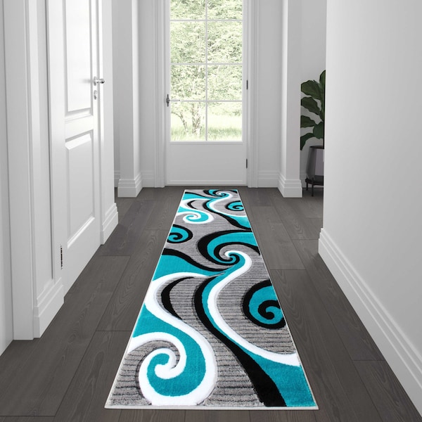 Flash Furniture Turquoise 2' x 7' Modern Plush Abstract Area Rug - KP-RG952-27-TQ-GG