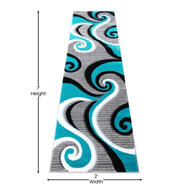 Flash Furniture Turquoise 2' x 7' Modern Plush Abstract Area Rug - KP-RG952-27-TQ-GG