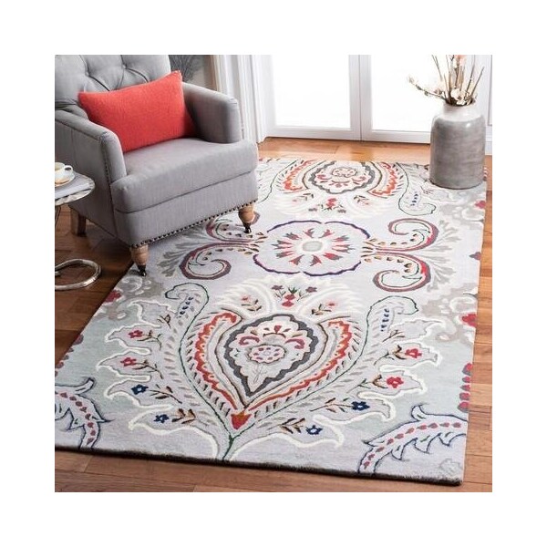 Safavieh 8 x 10 ft. Bella Rectanglar Wool Hand Tufted Rug Grey & Red - BEL118F-8