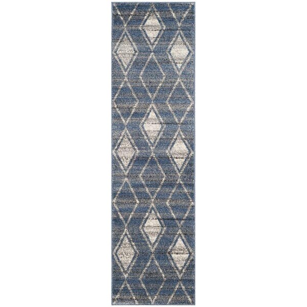 Flowers First 2 ft. 3 in. x 8 ft. Tunisia Power Loomed Runner Rug, Light Blue & Cream - FL1890615