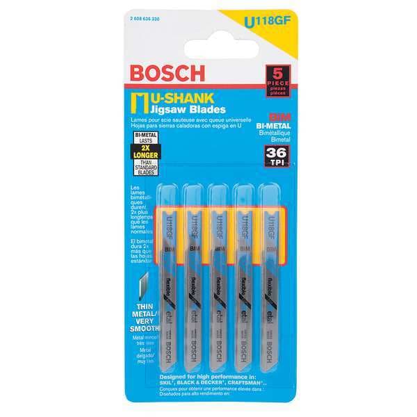 Bosch Jigsaw Blade, U-Shank, 2-3/4 In. L, PK5 - U118GF
