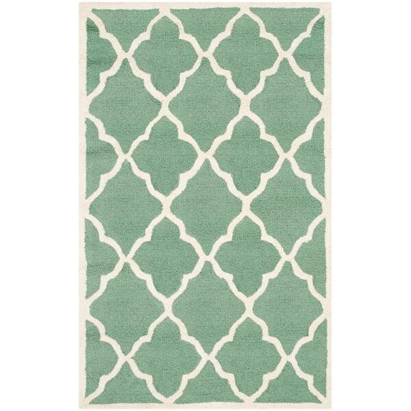 Safavieh Cambridge Hand Tufted Small Rectangle Rug- Teal - Ivory- 3 x 5 ft. - CAM312T-3