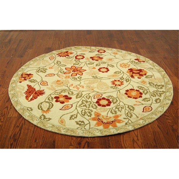Safavieh 4 x 4 ft. Round Transitional Chelsea Ivory and Green Hand Hooked Rug - HK716A-4R