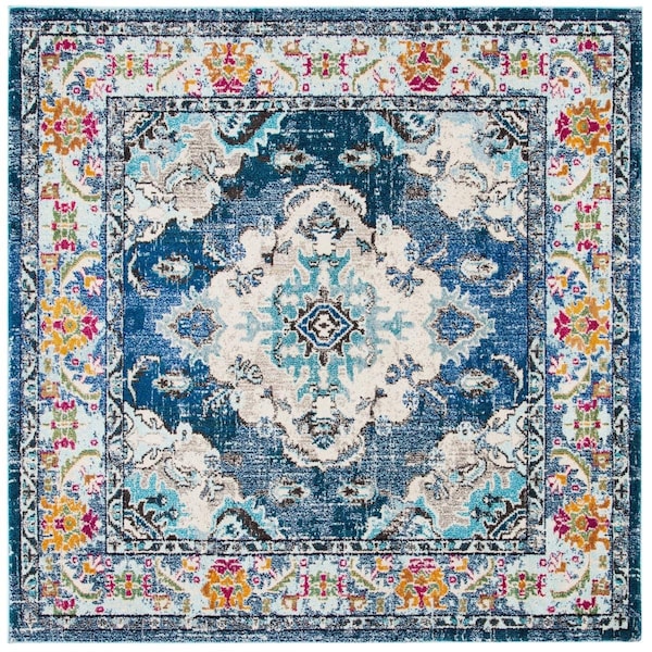 Safavieh 4 x 4 ft. Traditional & Bohemian Monaco Square Rug; Navy & Light Blue - MNC243N-4SQ