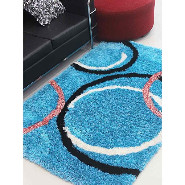 Jensendistributionservices 6 x 9 ft. Hand Tufted Shag Polyester Geometric Rectangle Area Rug, Turquoise - MI1550689