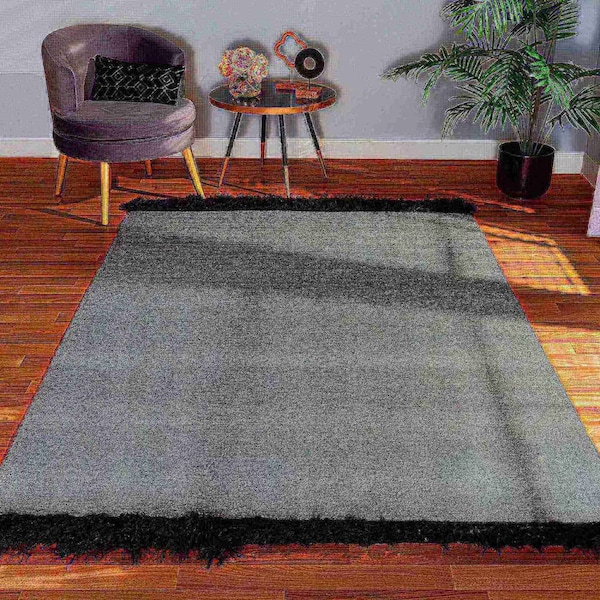 Baxton Studio Dalston Modern and Contemporary Dark Grey and Black Handwoven Wool Blend Area Rug - 187-11862-ZORO