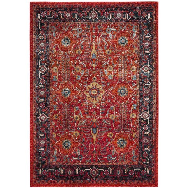 Flowers First 4 x 6 ft. Vintage Hamadan Power Loomed Area Rug, Orange & Navy - Small Rectangle - FL1860203