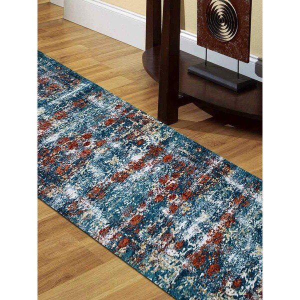Jensendistributionservices 3 ft. 2 in. x 10 ft. Machine Woven Heatset Polypropylene Oriental Runner Rug, Blue - MI1542436