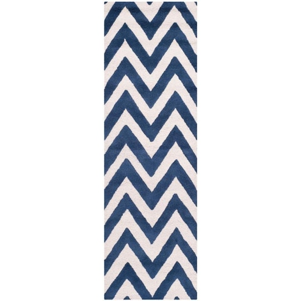 Safavieh Cambridge Hand Tufted Runner Rug- Navy - Ivory- 2 ft. 6 in. x 8 ft. - CAM139G-28