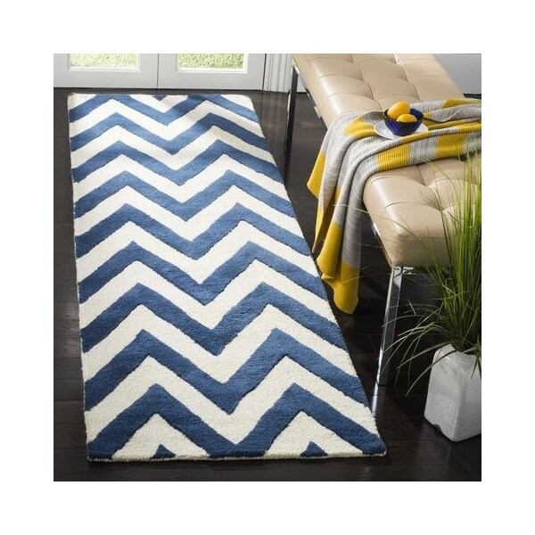 Safavieh Cambridge Hand Tufted Runner Rug- Navy - Ivory- 2 ft. 6 in. x 8 ft. - CAM139G-28