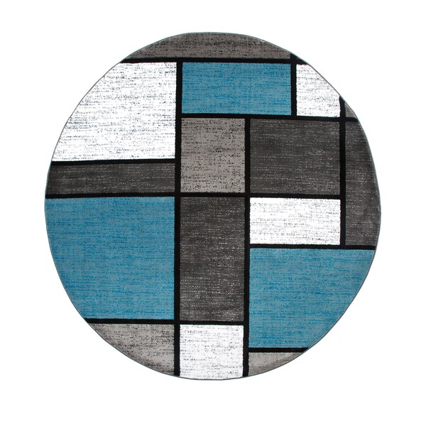 World Rug Gallery Contemporary Modern Boxes Design Soft Area Rug 6'6'' Round Blue Gray - 106BLUE6RND