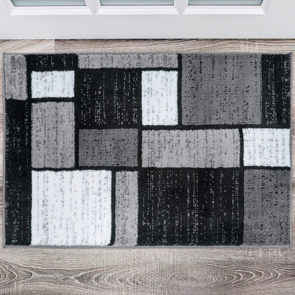 World Rug Gallery Contemporary Modern Boxes Design Soft Area Rug 2' x 3' Gray - 106GRAY2X3
