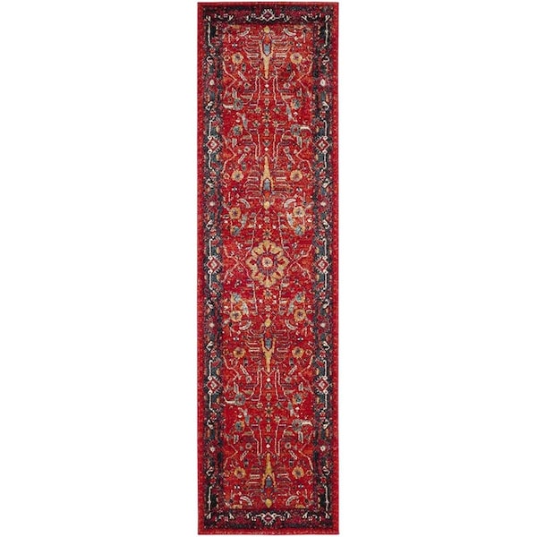 Flowers First 2 ft. 3 in. x 8 ft. Vintage Hamadan Power Loomed Runner Rug, Orange & Navy - FL1868191